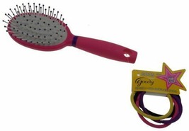 NEW Goody Star Style Pink Paddle Brush No Metal &amp; 5 Hair Elastics Back t... - £6.16 GBP