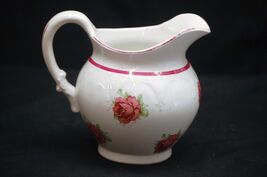 Old Vintage Water Pitcher w Red Roses Band &amp; Trim w Raised Swag Design P... - $14.84