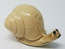 Figurine Snail Cream Shell Small Hand Painted Glazed Ceramic Brown Vintage  - $14.20
