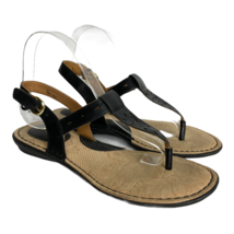 B.O.C Born Sandals Womens 7 Black Faux Leather T Ankle Strap Summer Flat Shoes - £20.09 GBP