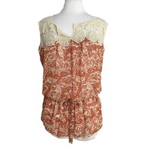 Entro Womens Shirt Size Small Orange Paisley Crochet Details Semi Sheer - £9.46 GBP