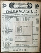 1943 CIRCUS DAY ROUTE CARD (October 24) Charlie Campbell&#39;s list of trave... - $9.89
