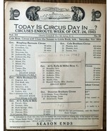1943 CIRCUS DAY ROUTE CARD (October 24) Charlie Campbell&#39;s list of trave... - $13.56 CAD