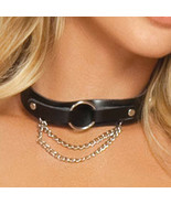 Faux Leather Choker O Ring Stud Chain Detail Necklace Collar Costume DC102 - £9.85 GBP