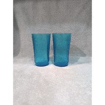 Anchor Hocking Pagoda Laser Blue Glass Tumblers, Bamboo Design, Drinking Glasses - £12.49 GBP