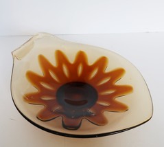 Vintage brown art glass abstract floral design candy dish - £23.44 GBP