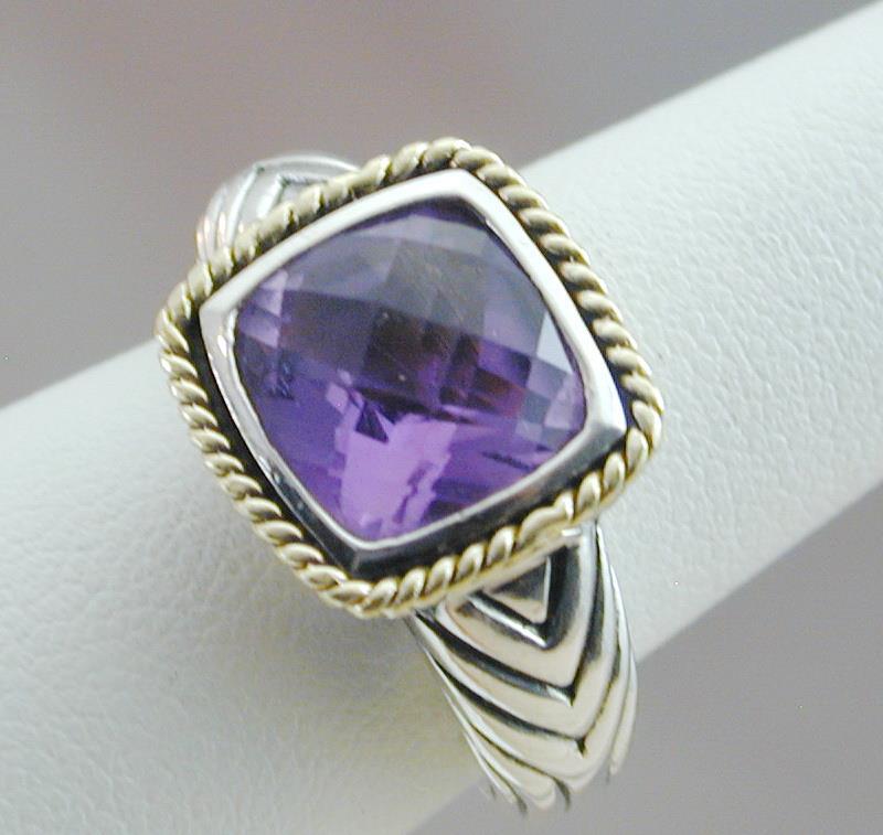 Sterling 18K Andrea Candela Checkerboard Cut Amethyst Ring 7 - $150.00