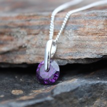 6.58Ct Round Cut Amethyst Solitaire Cubic Zirconia Rhodium Plated Necklace 16&quot; - £41.85 GBP