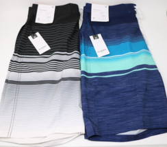 Men&#39;s 10&quot; Striped Swim Board Shorts Goodfellow &amp; Co Blue Ocean &amp; Black Lot of 2 - £23.44 GBP