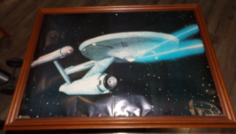 1976 36&quot;x 24&quot; star trek starship enterprise wood framed poster good used - $98.99