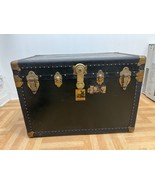 Vintage BLACK STORAGE TRUNK steamer chest box case coffee table luggage ... - $82.19 CAD