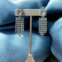 Art Deco Rhinestone Waterfall Earrings Marquis Cut Clip Gilded Age Downt... - $298.75 MXN