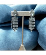 Art Deco Rhinestone Waterfall Earrings Marquis Cut Clip Gilded Age Downt... - $296.47 MXN