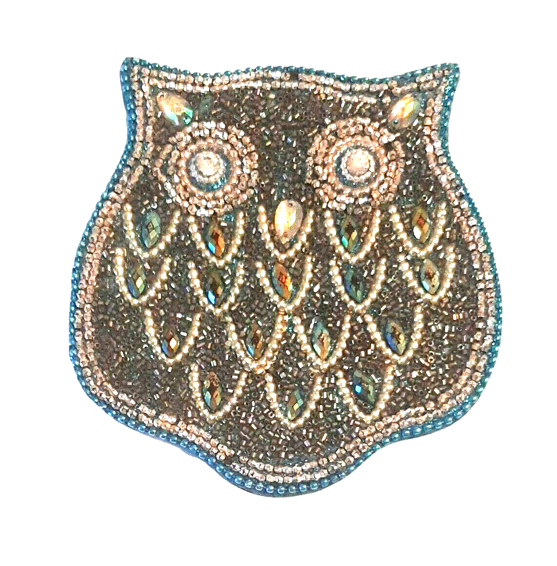 Jeweled and Beaded Owl Shaped Coaster Bling Teal Gold Pier 1 - $15.86