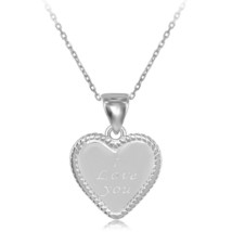 Sterling Silver Rope Border Heart &quot;I Love You&quot; Pendant  W/Chain - £44.18 GBP