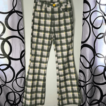 Cider Flower Button Check Flared Trousers sz Extra Small Green/Tan - $13.72