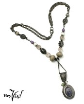 Vintage Locket Necklace - Beaded, Ornate 18&quot; Chain, Y Style 1&quot; Pendant - Hey Viv - £19.18 GBP