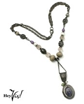 Vintage Locket Necklace - Beaded, Ornate 18&quot; Chain, Y Style 1&quot; Pendant -... - £18.96 GBP