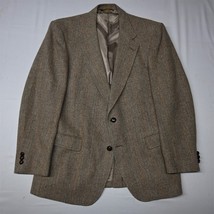 Vtg Johnny Carson 40R Brown Herringbone Tweed Man in Wool Blazer Sport Coat - $63.69