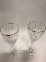 2 Crystal champagne wine water glasses gold edge Vintage toasting star p... - $55.43