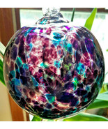 Hanging Glass Ball 4&quot; Diameter Purple &amp; Aqua Specks Witch Ball (1) 19HB6 - €16,12 EUR
