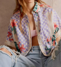 Free People Retro Tropics Shirt in Sunset Combo NWT Sz L - £61.08 GBP