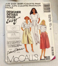 Vintage McCall’s 5213 Skirt Culotte Pants Size 8-22 Sewing Pattern - $4.90