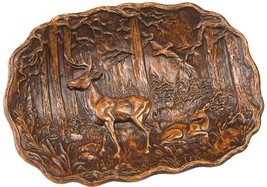 Plaque MOUNTAIN Lodge Deer in Forest Oval Resin Hand-Cast Hand-Painted Relief - $139.00