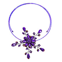 Glamorous Midnight Violet Purple Floral Crystal Choker Wire Wrap Necklace - £15.79 GBP