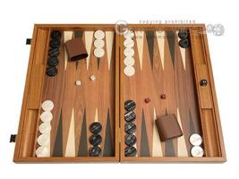 Open Box! 19" Manopoulos Wood Backgammon Set - Walnut with Side Racks - $85.00