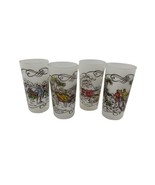 Vintage Currier &amp; Ives Frosted Drinking Glasses Tumblers Set of 4 MCM Ba... - $10.87