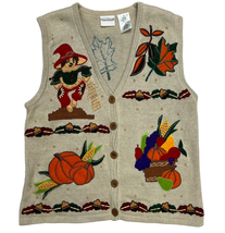 Bobbie Brooks Womens Fall Sweater Vest Beige Size M Leaf Pumpkin Autumn ... - $34.60