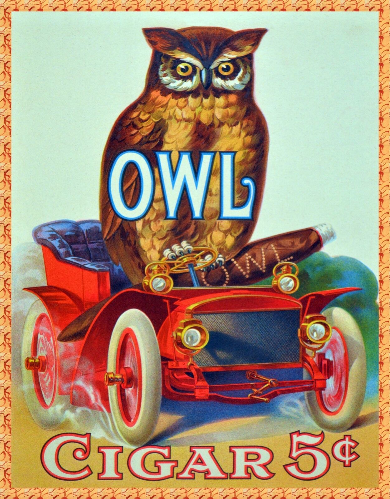 10865.Poster decoration.Home interior.Room Wall design.Owl.Antique cigar label