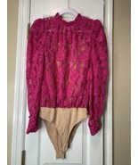 Wayf Pink Velvet Long Sleeve See Through Top With Built In Bodysuit Sz S... - $32.68