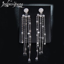 2017 New Fashion Temperament Tassel Drop Earrings With Tiny AAA Cubic Zircon Lon - $21.17