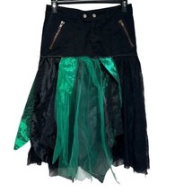 blue asphalt denim tulle green spider web Whimsy Goth Zip Pockets Skirt ... - $34.64