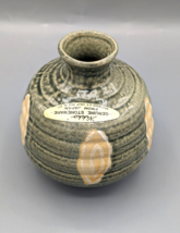 Vtg MCM Genuine Nikko Pottery Vase Stoneware Green Hand Painted Made In Japan - £8.74 GBP