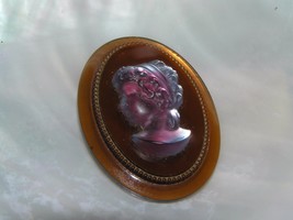 Vintage Carved Bronze Plastic Oval w Blue Pink Cameo Head Pendant or other Part - £8.20 GBP