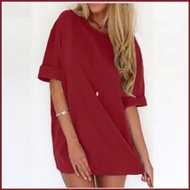 Loose Tunics Nine Solid Colors Short Sleeved Long Pullover Tank Top Shirt Dress image 2