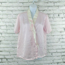 Wacoal Pajama Shirt Top Womens Medium Pink Satin Short Sleeve Embroidered - $17.99