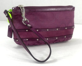 Coach Wristlet Signature Studs Purple Canvas Leather  Zip Medium W15 - £28.23 GBP