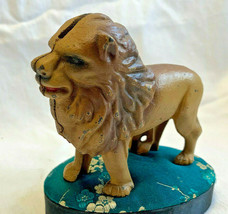 Cast Iron Still Coin Piggy Bank Brown Painted Lion Animal Coins Currency  - £23.66 GBP