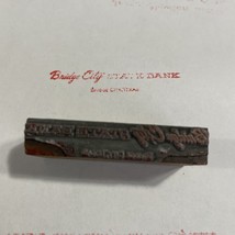 Vintage Printing Block Bridge City State Bank Bridge City Texas - $9.11