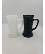 Vintage 60s 70s  Black Tiara White Milk Glass Steins by Indiana Glass MCM  - $29.39 CAD