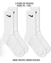 NEW TWO PAIR NIKE CREW SOCKS WHITE KIDS 7C-10C - $17.59