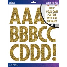 Sticko XL Alphabet Stickers Gold Glitter Futura Regular XL - $632.21 MXN