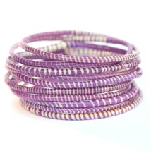 10 Purple with White Recycled Flip-Flop Bracelets Hand Made in Mali, West Africa - £6.21 GBP