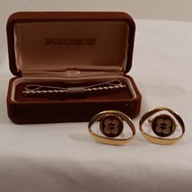 Men&#39;s Vintage Gold Tone 4 Leaf Clover Cuff Links &amp; Braided Tie Clip MCM 60-70&#39;s - £27.69 GBP