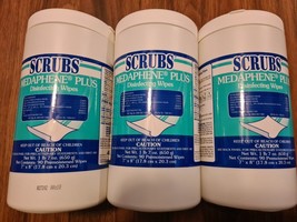 Lot of 3 Scrubs Medaphene Plus Disinfecting Wipes 7&quot; x 8&quot; 90 Wipes ea - $27.43