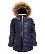 Tommy Hilfiger Big Girls Puffer Jacket with Faux Fur Hood, Size L/12/14 - $105.00